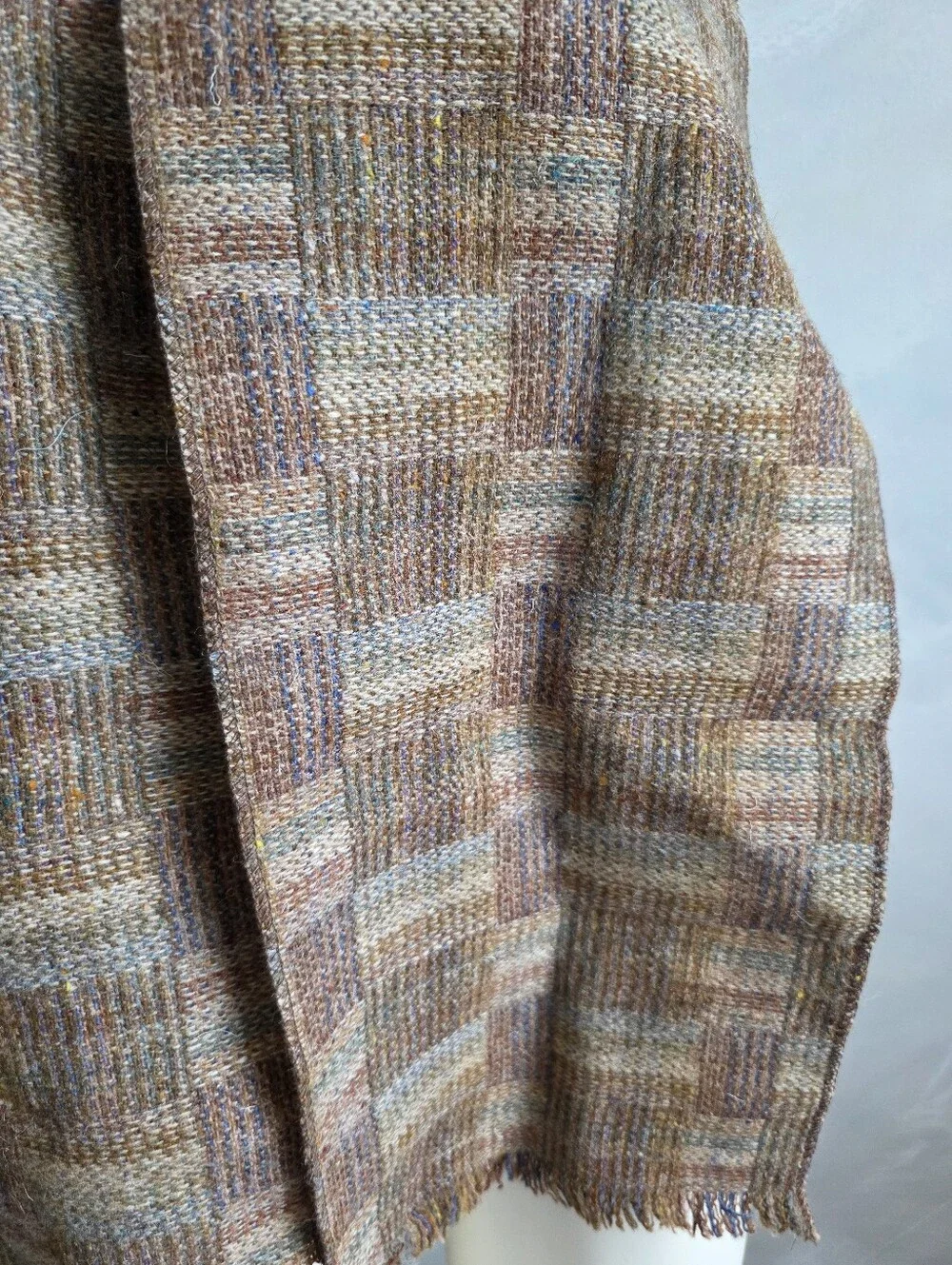 Irish Donegal Tweed Wool Scarf Shandon Headwear Briwn Tan Plaid 58'L
